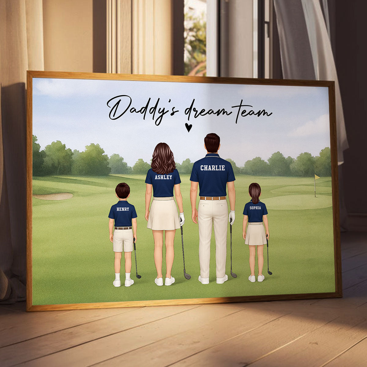 Daddy's Team Golf Family Back View Personalized Poster, Father's Day Gift