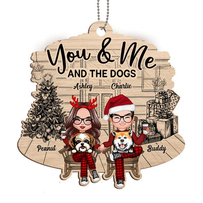 Couple And The Dogs Front Porch Personalized Christmas Wooden Ornament