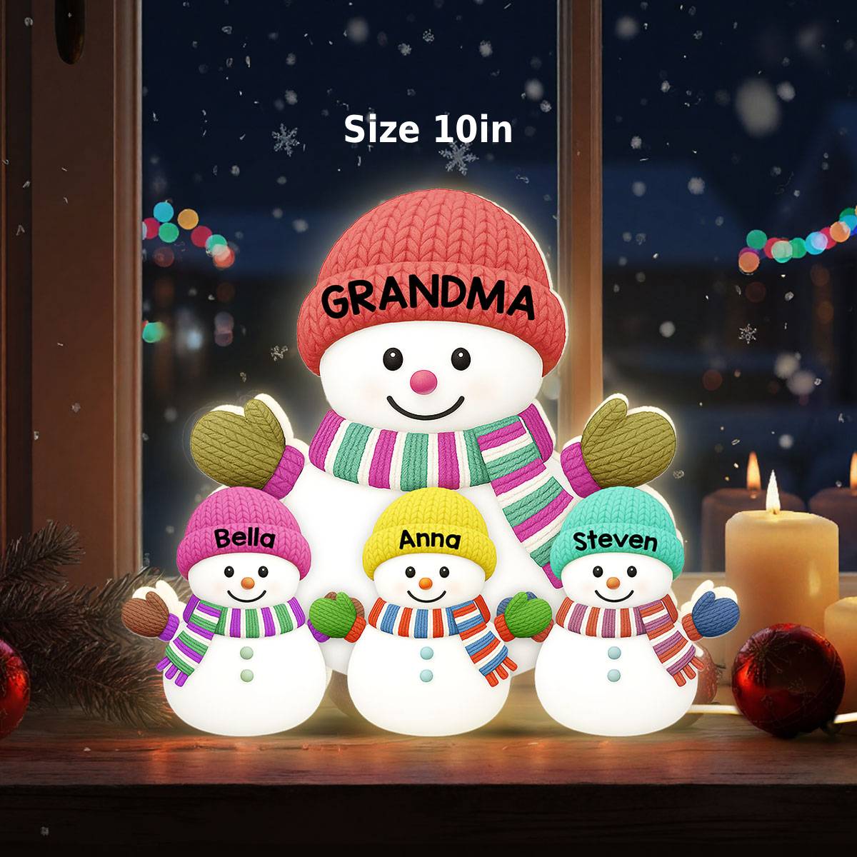 3D Effect Heartwarming Christmas Grandma Grandkids Snowman Together - Personalized Light Box - Gift For Grandmas