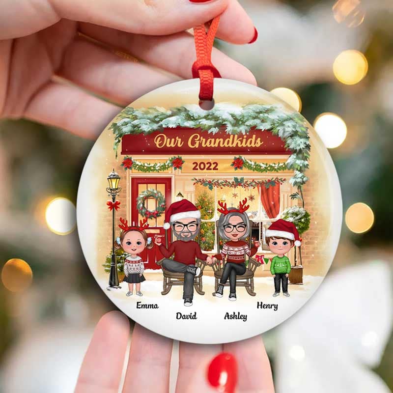 Our Grandkids Grandma Grandpa Front Porch Personalized Circle Ornament