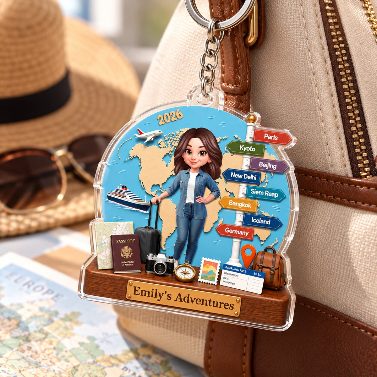 Traveling Destination Travel Adventure 2D Flat - Personalized Acrylic Keychain
