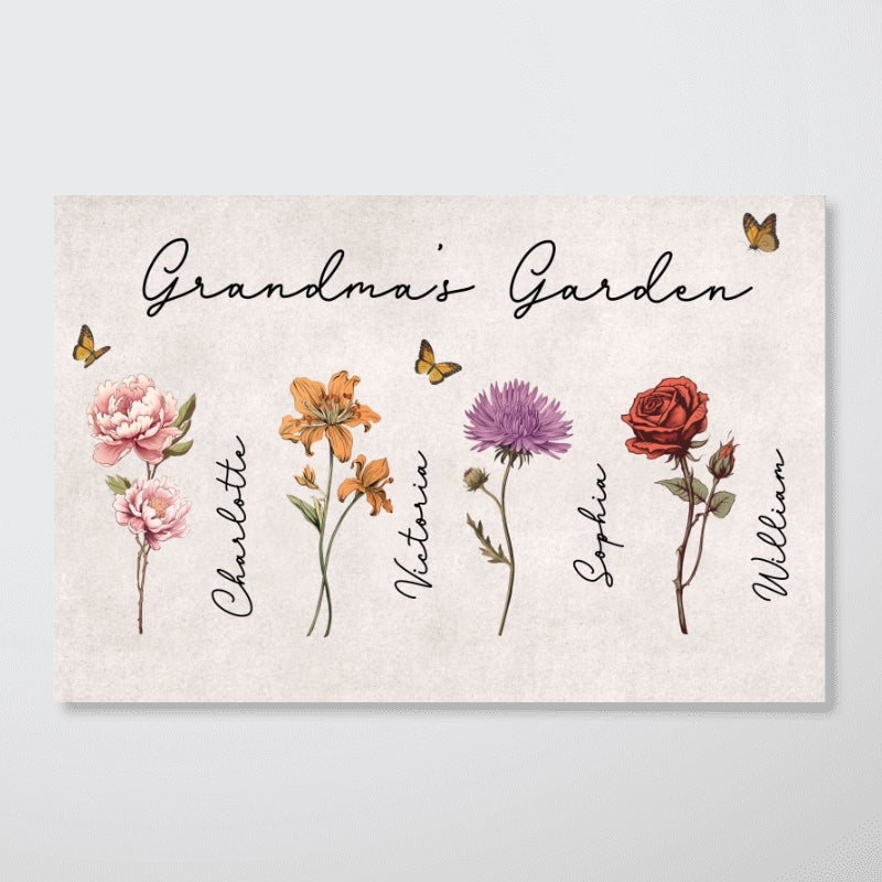 Grandma Mom Garden Vintage Birth Month Flowers Mother‘s Day Gift Personalized Horizontal Poster
