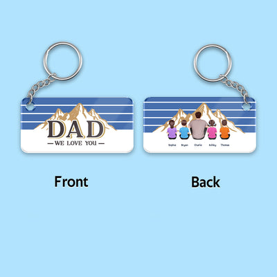Best Dad Ever Mountain Blue Stripe Back View Man & Kids Personalized Acrylic Keychain