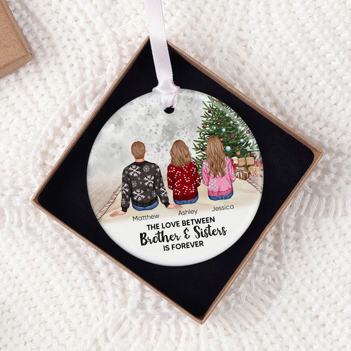 Personalized Siblings Christmas Tree Cozy Inside Ornament, Personalized Brothers and Sisters Ornament, Siblings Gift