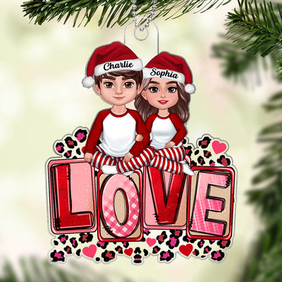 Couple Sitting On Love Pink Leopard Personalized Acrylic Ornament