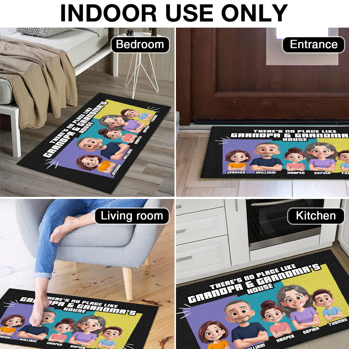 Cute Cartoon There's No Place Like Grandpa Grandma Grandparents House Personalized Doormat