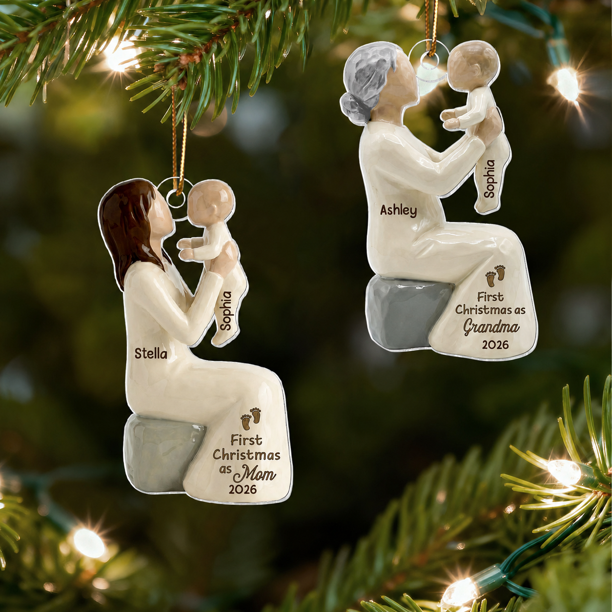 3D Effect First Christmas As Mom Grandma - Personalized Acrylic Ornament
