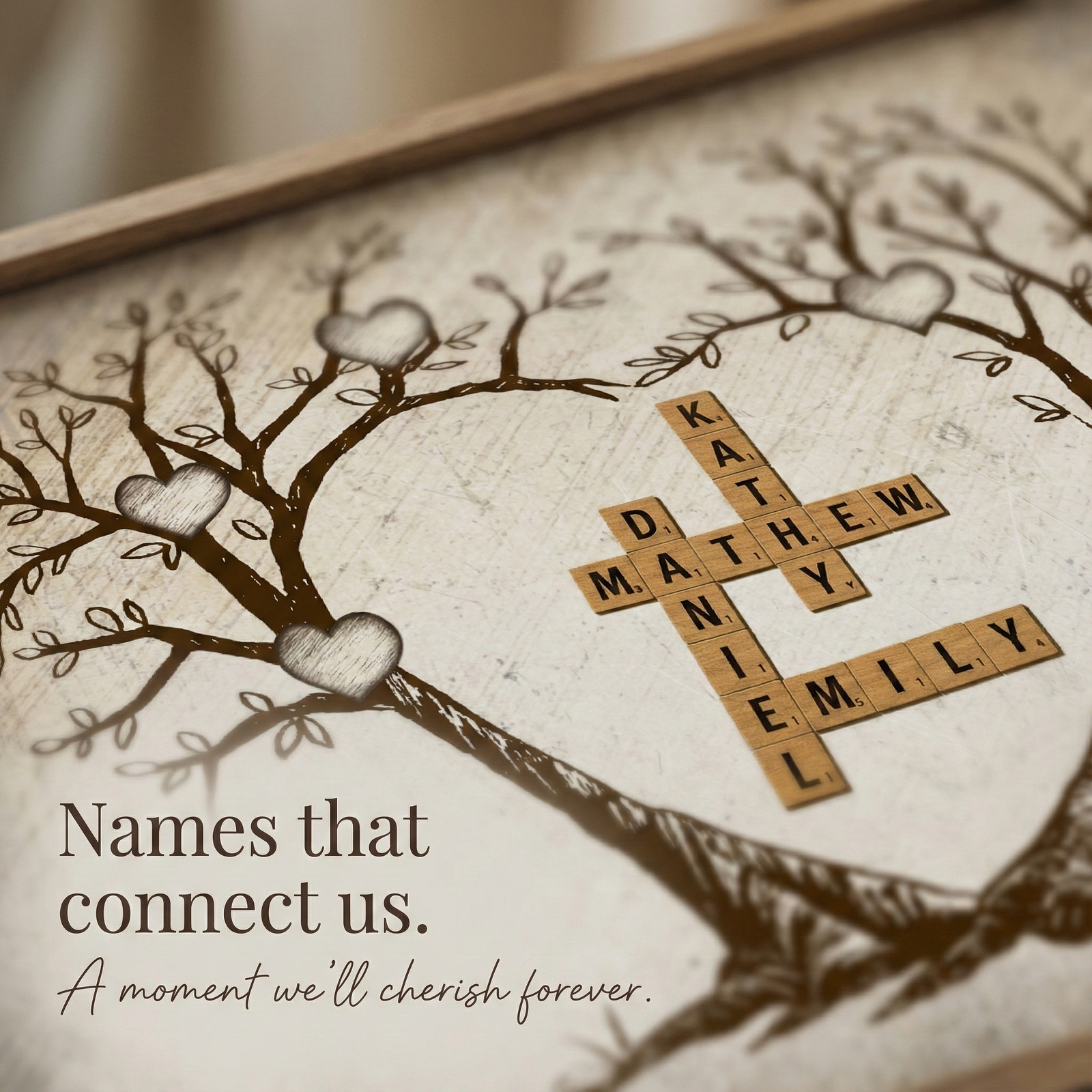 Family Heart Tree Crossword Puzzle - Created In A Moment, Treasured Forever - Personalized Poster - Gift For Family, For Husband, Wife