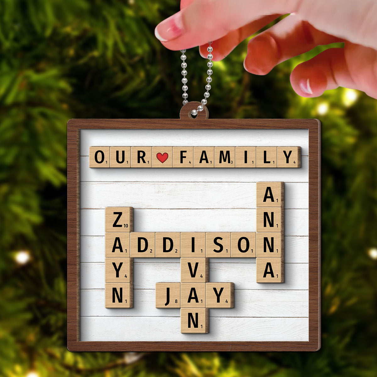 Our Family Grandkids Crossword Puzzle Art Personalized 2-Layer Wooden Ornament
