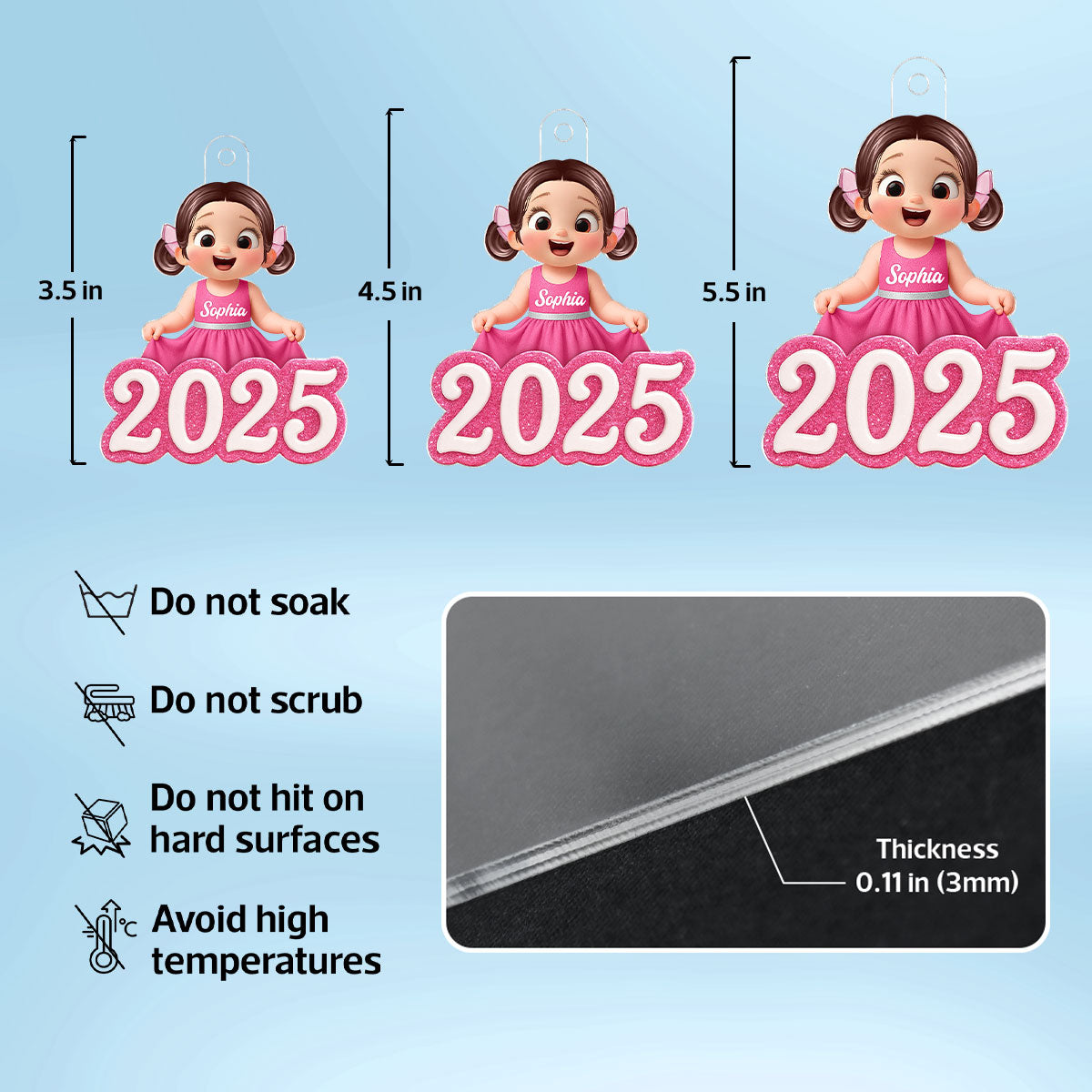 Cute Little Doll Girl 2025 - Personalized Acrylic Ornament - Christmas Gift for Kids, Grandkids