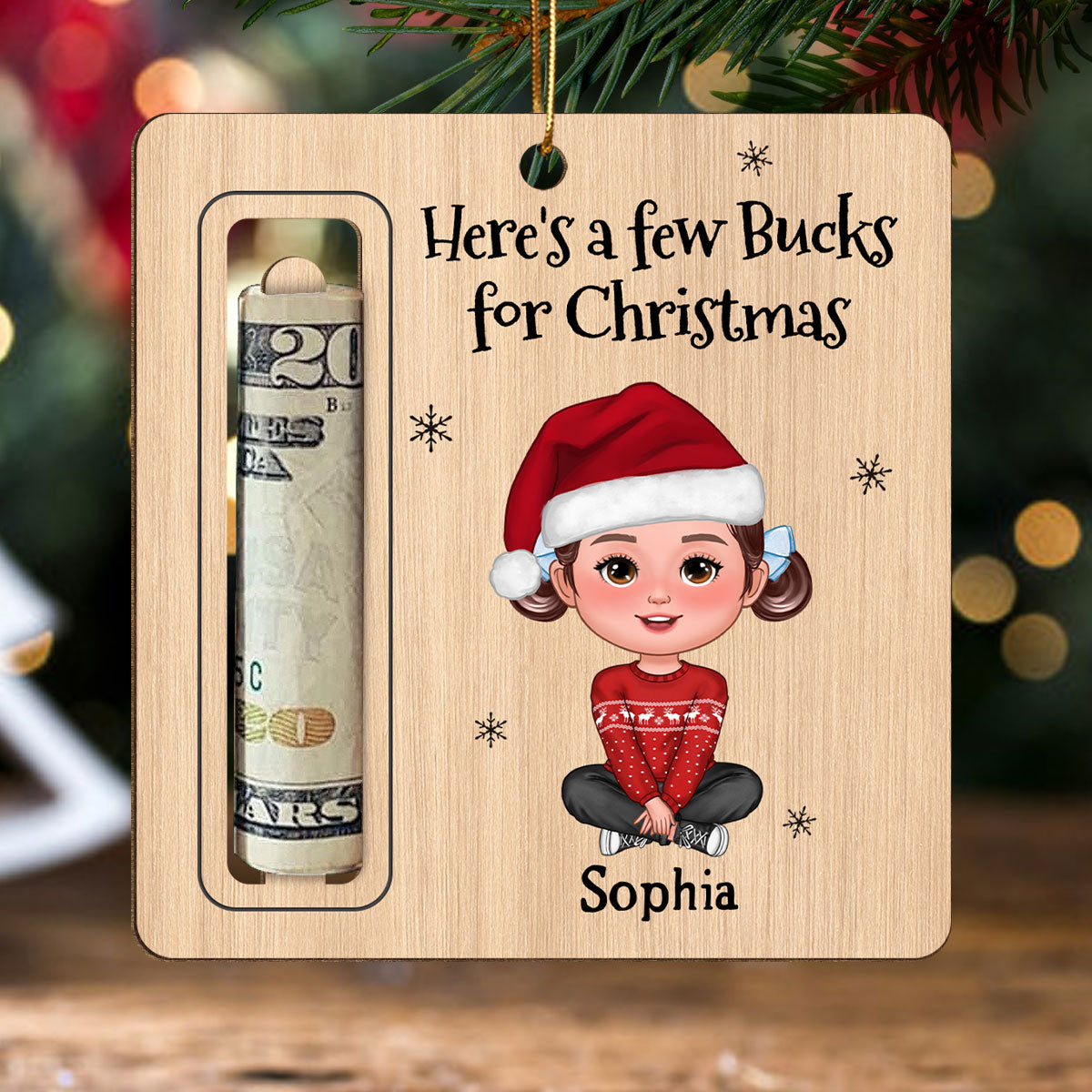 Here’s A Few Bucks for Christmas Cute Kid Personalized Holiday Money Holder Ornament