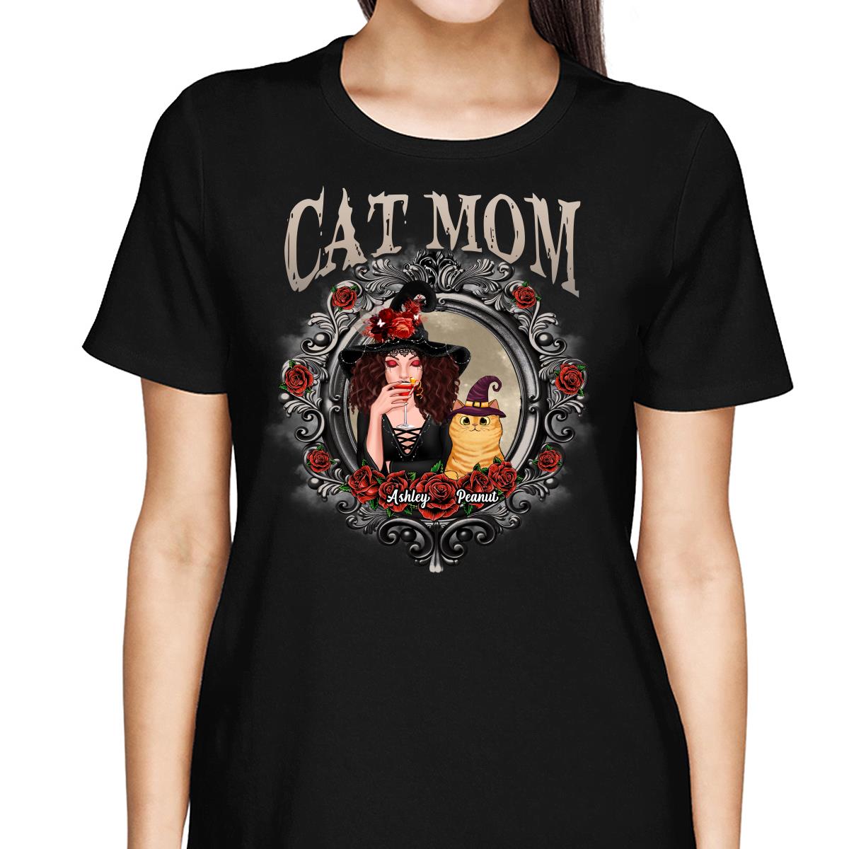 Halloween Roses Mirror Cat Mom Witch Personalized Shirt