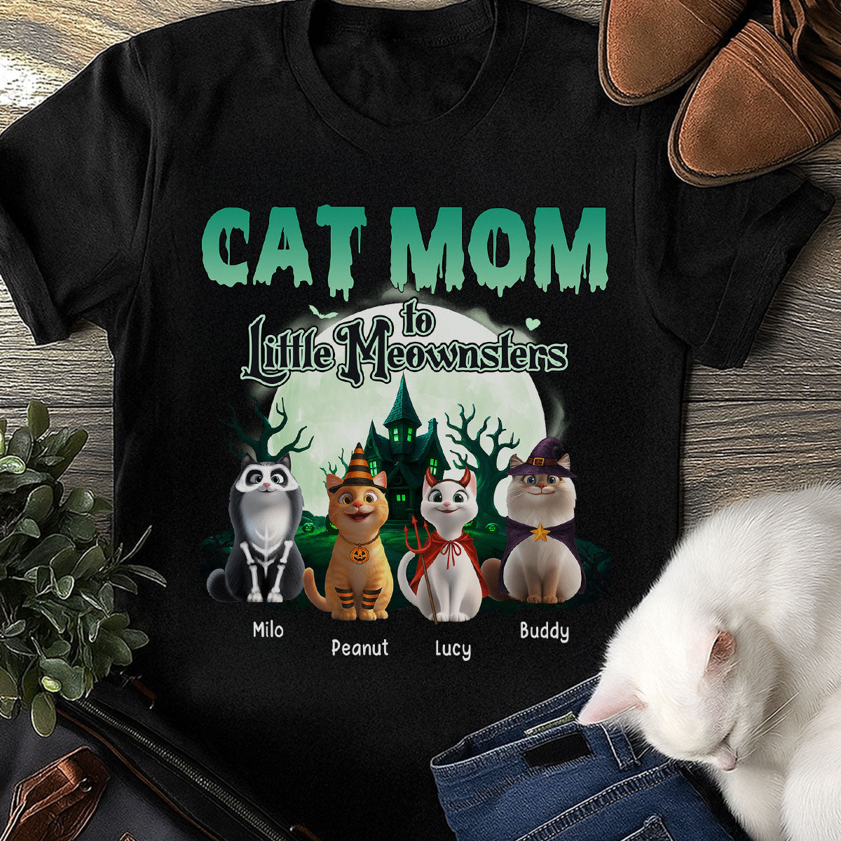 Cat Mom to Little Meownsters Personalized Shirt, Halloween Shirt for Cat Moms