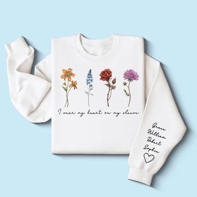Vintage Birth Month Flowers Personalized Sleeve Printed Sweatshirt, Gift For Mom Granma Aunt