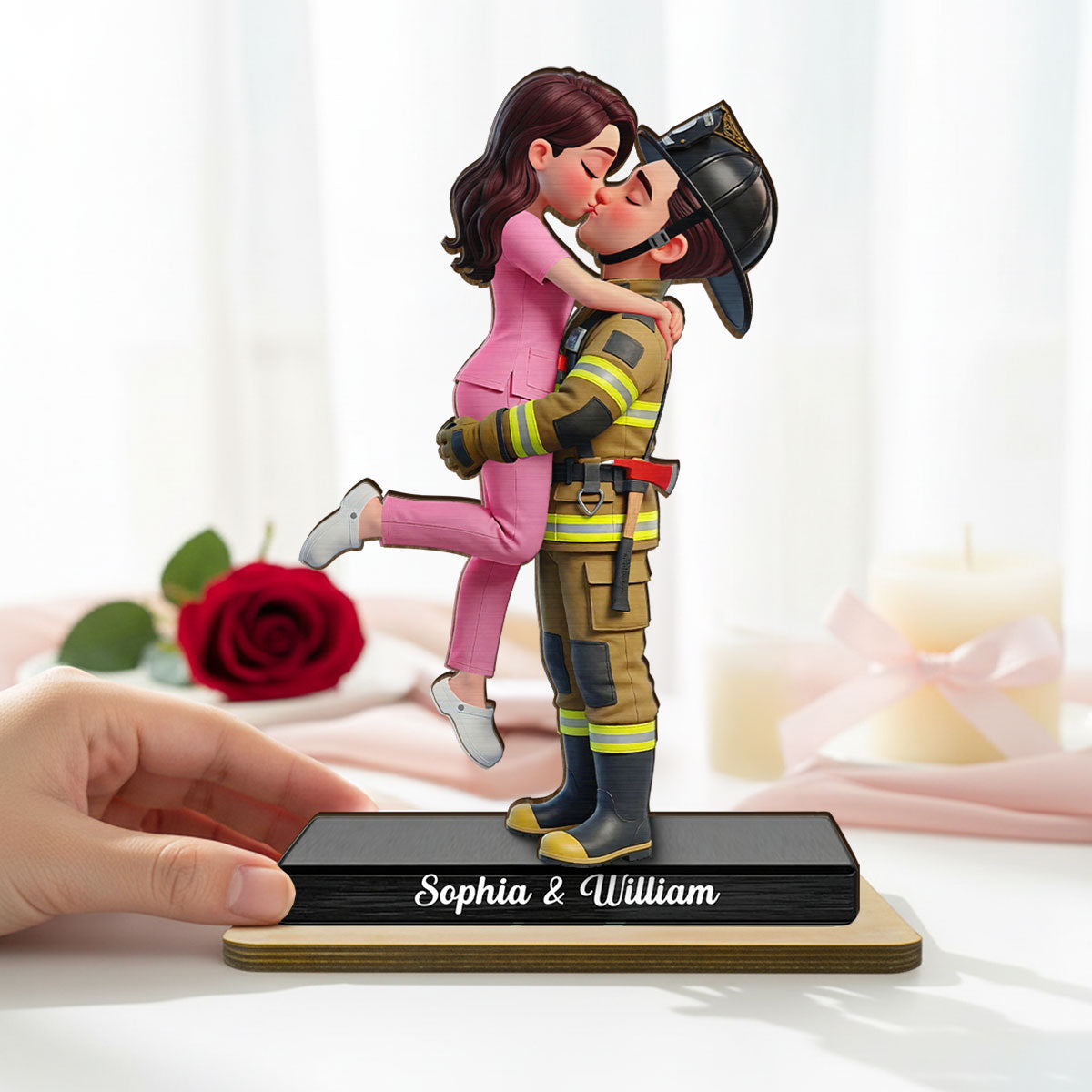 Hero Couple Forever Love - Personalized 2-Layered Wooden Plaque - Heartfelt Gift For Couple, For Him, For Her, Nurse, Police, Firefighter, Army