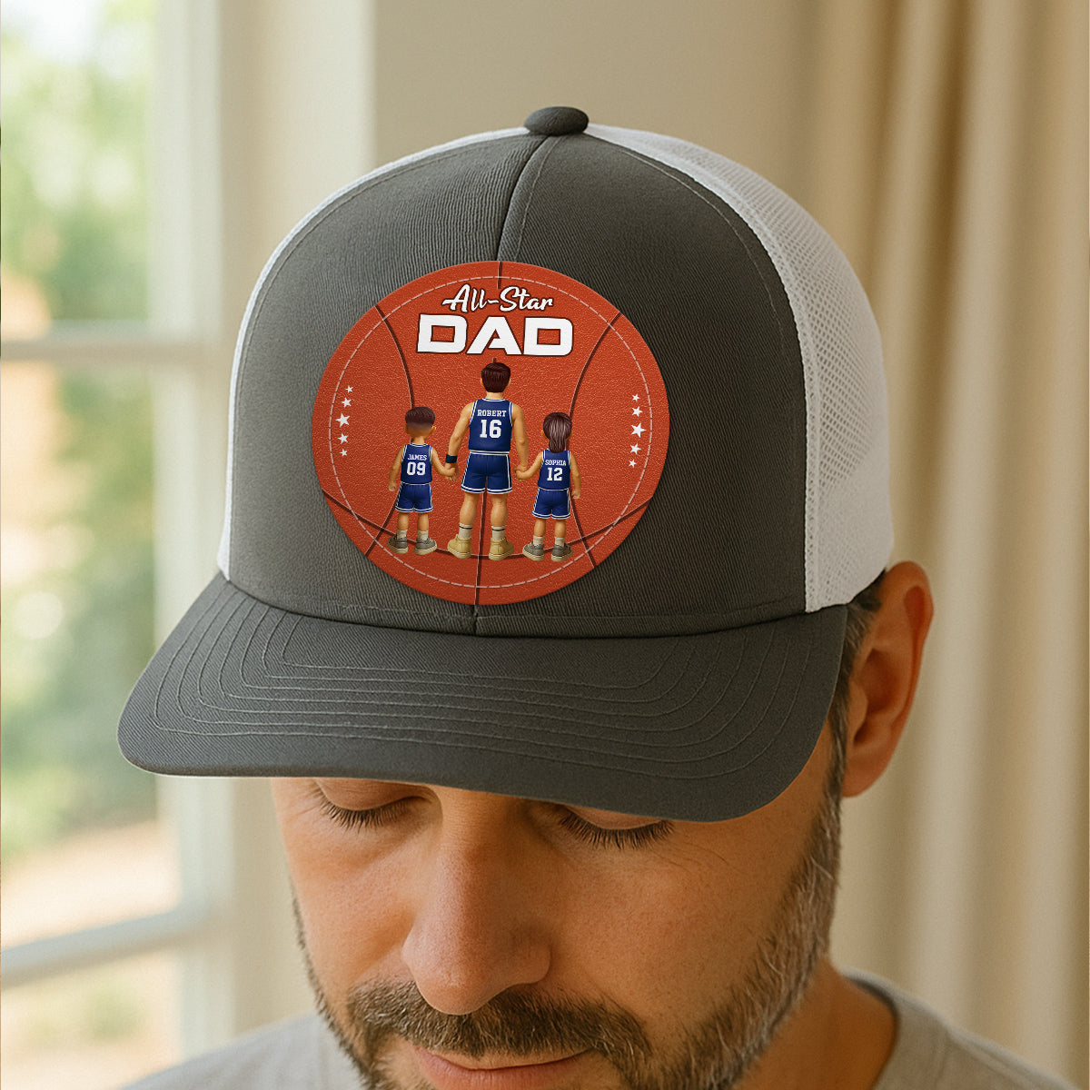 All-Star Dad Basketball Dad & Kids Personalized Leather Patch Hat