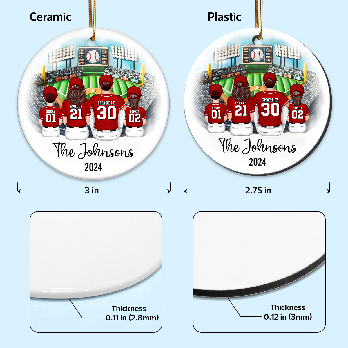 Baseball Family Watching Game Ballpark Sport Lover Personalized Ceramic Ornament