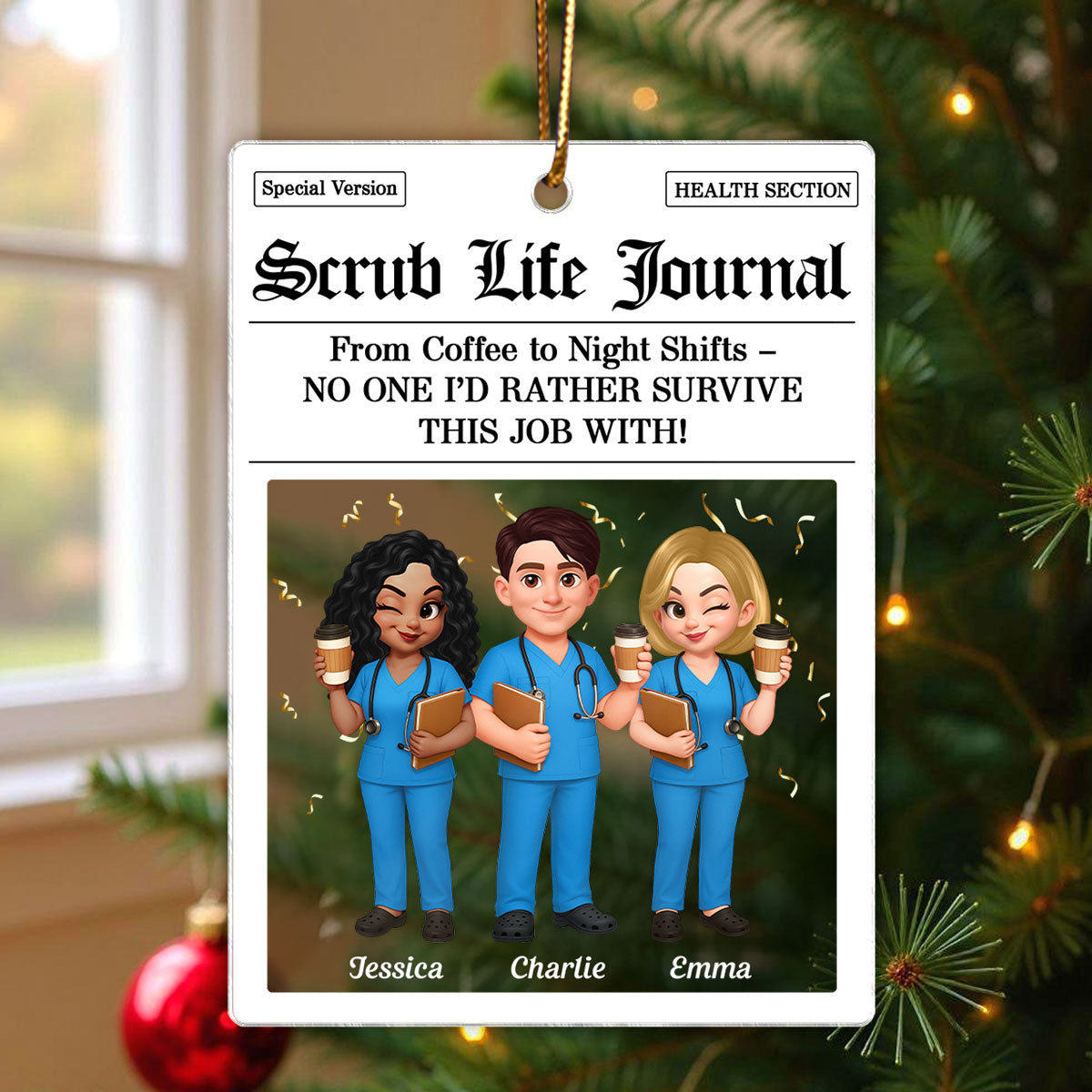 Besties in Scrubs Times Nurse Besties Personalized Acrylic Ornament, Christmas Gift For Coworkers