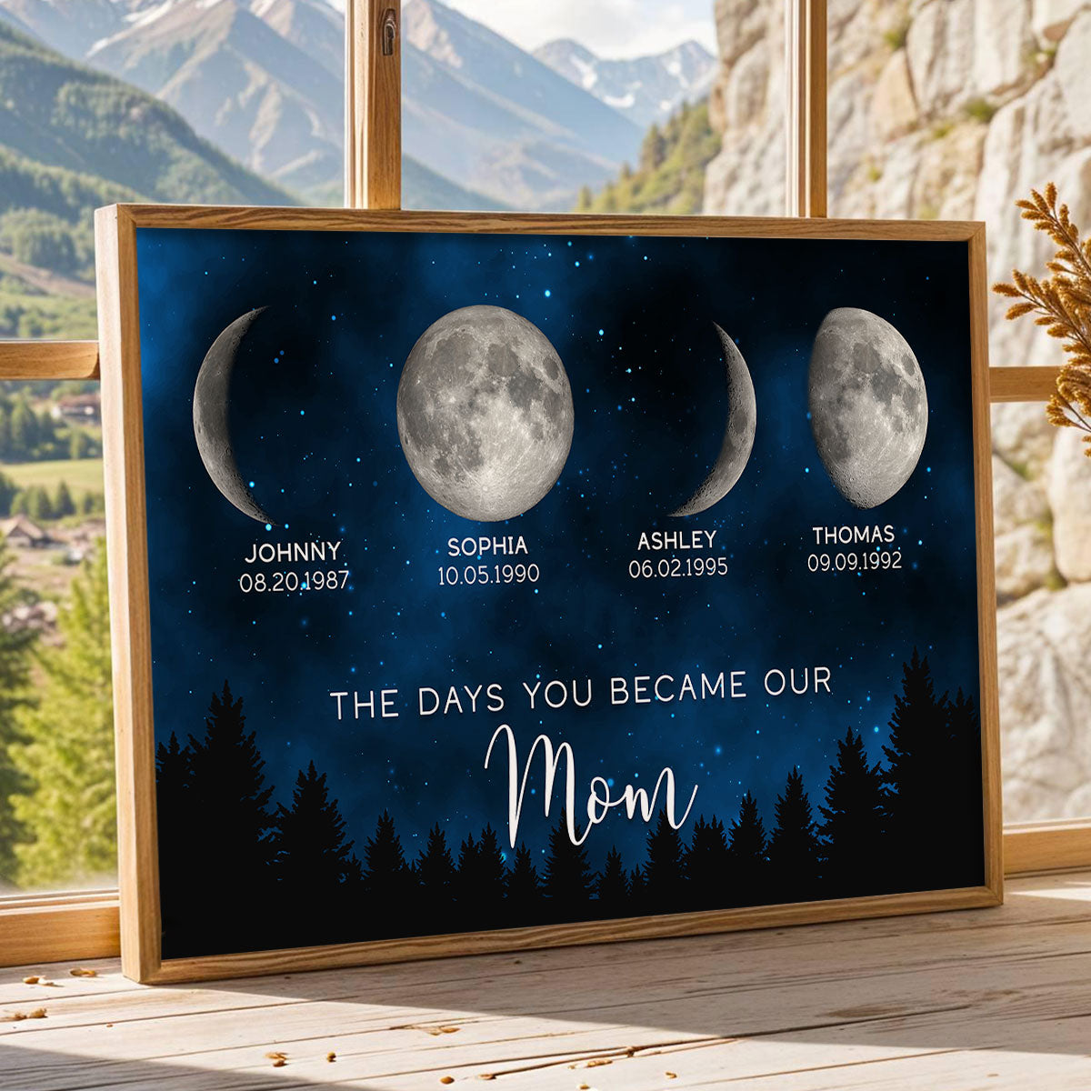 Galaxy Night The Days You Became Our Mom Birthday Moon Phase - Personalized Poster - Gift for Mom, Gift for Grandma, Gift for Wife