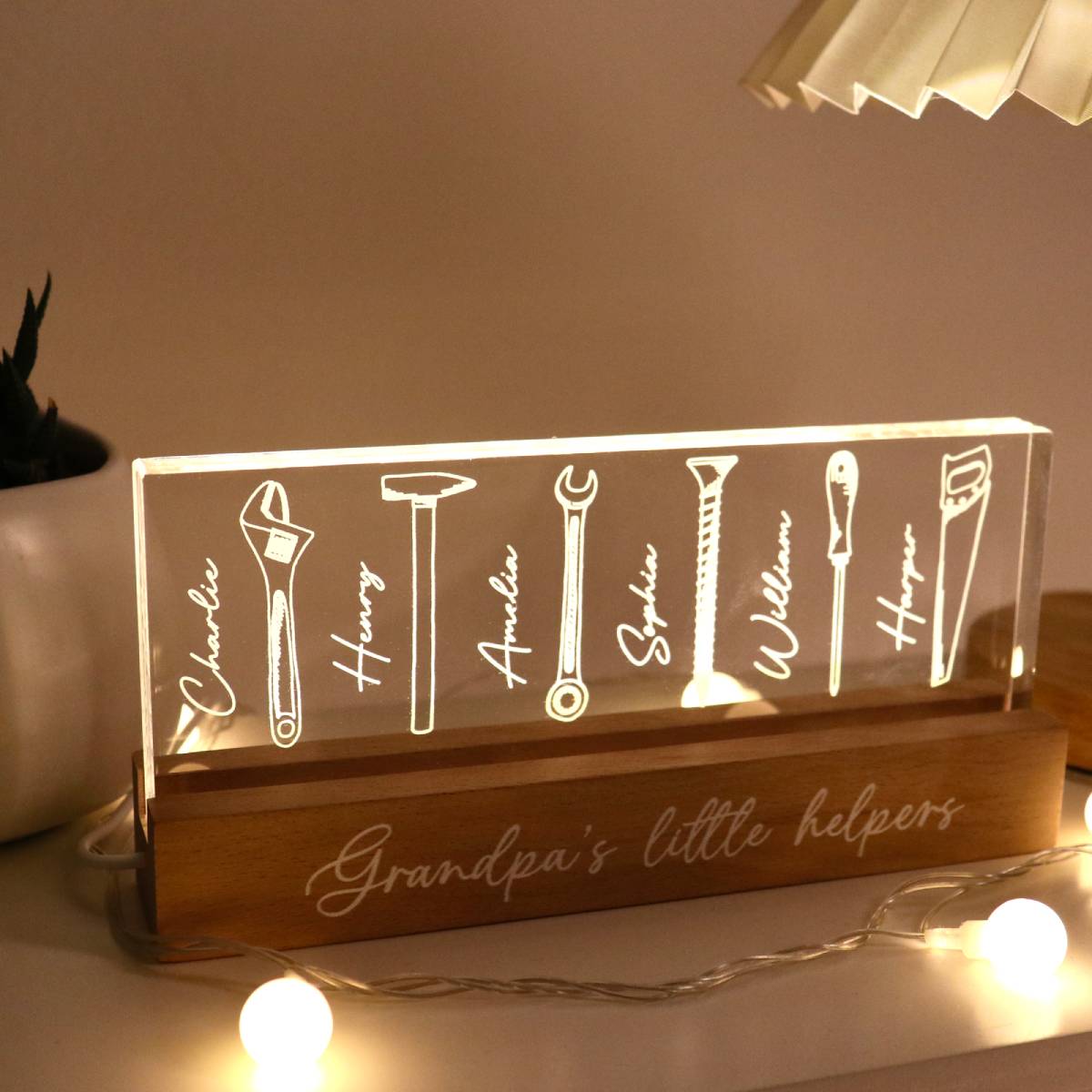 Grandpa Dad Little Helpers Personalized Acrylic Block LED Night Light