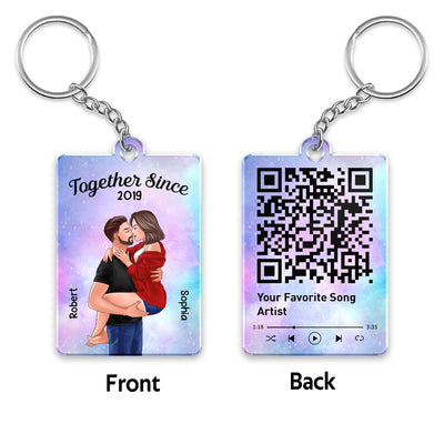 Man Holding Woman Kissing Favorite Song Scannable QR Code Personalized Acrylic Keychain