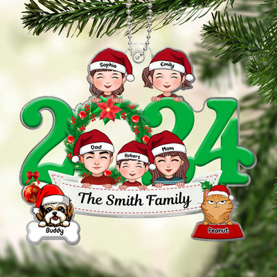 Family And Dogs Cats Peeking 2024 Personalized Acrylic Ornament