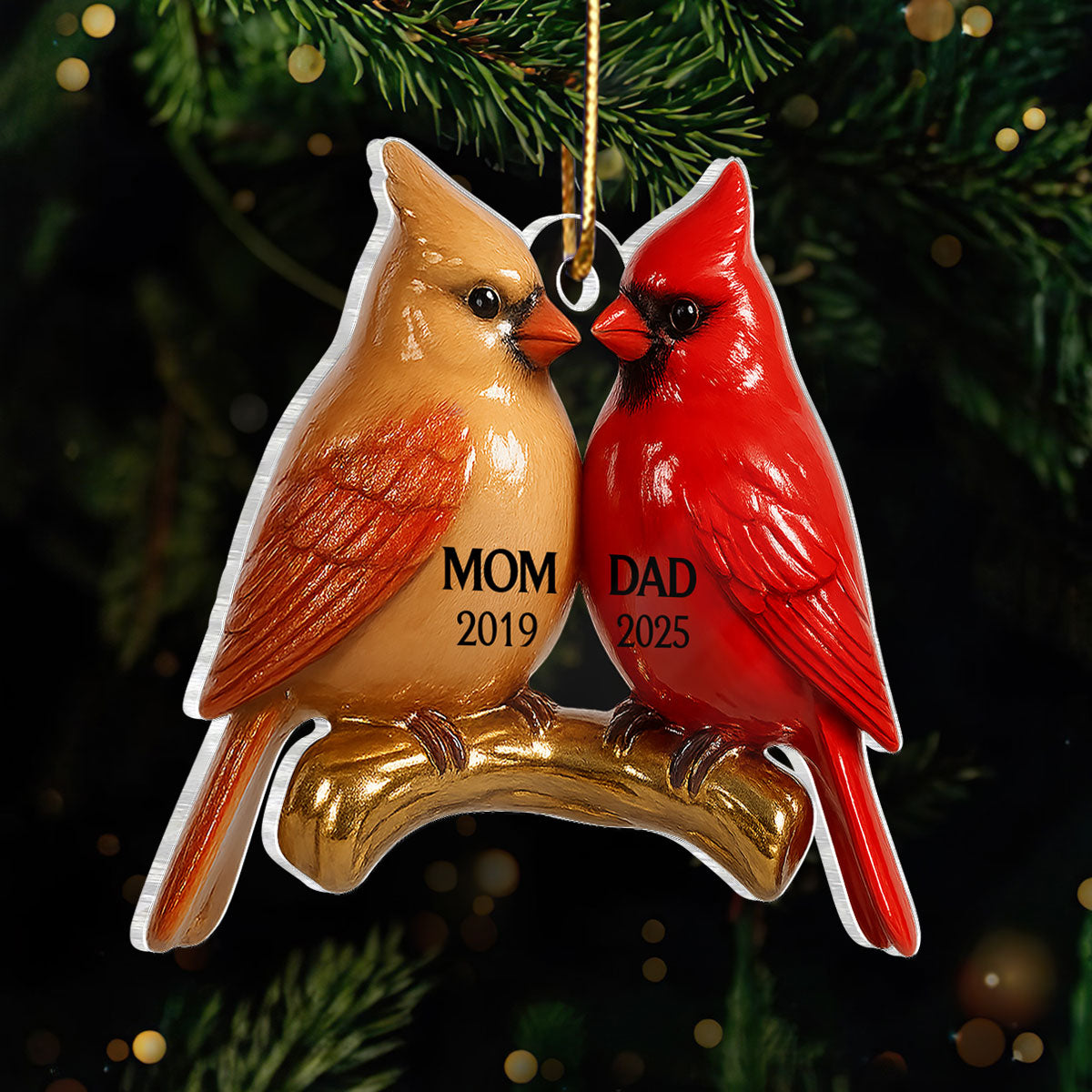 3D Effect Vintage Nostalgic Cardinals Memorial Dad Mom Christmas Personalized Flat Acrylic Ornament