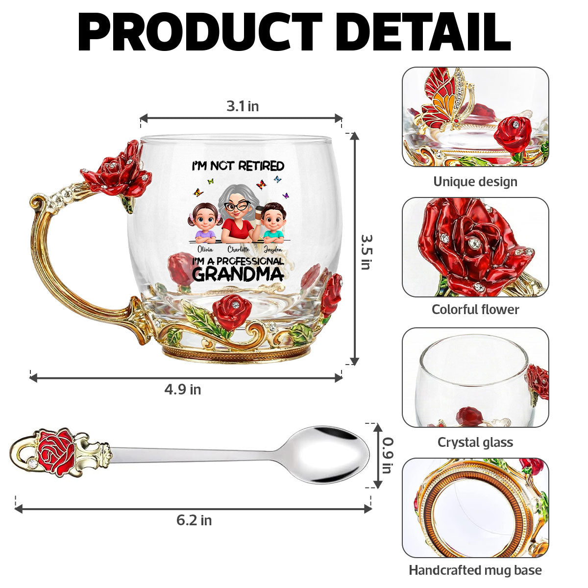 Not Retired Professional Grandma - Personalized Enamel Flower Tea Cup - Gift For Retired Grandma, Mom