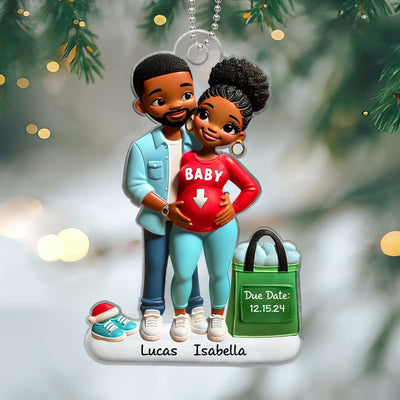 Personalized Baby on the Way Afro Couple Valentine's day Ornament, 3D Effect Ornament,  Keepsake for New Parents