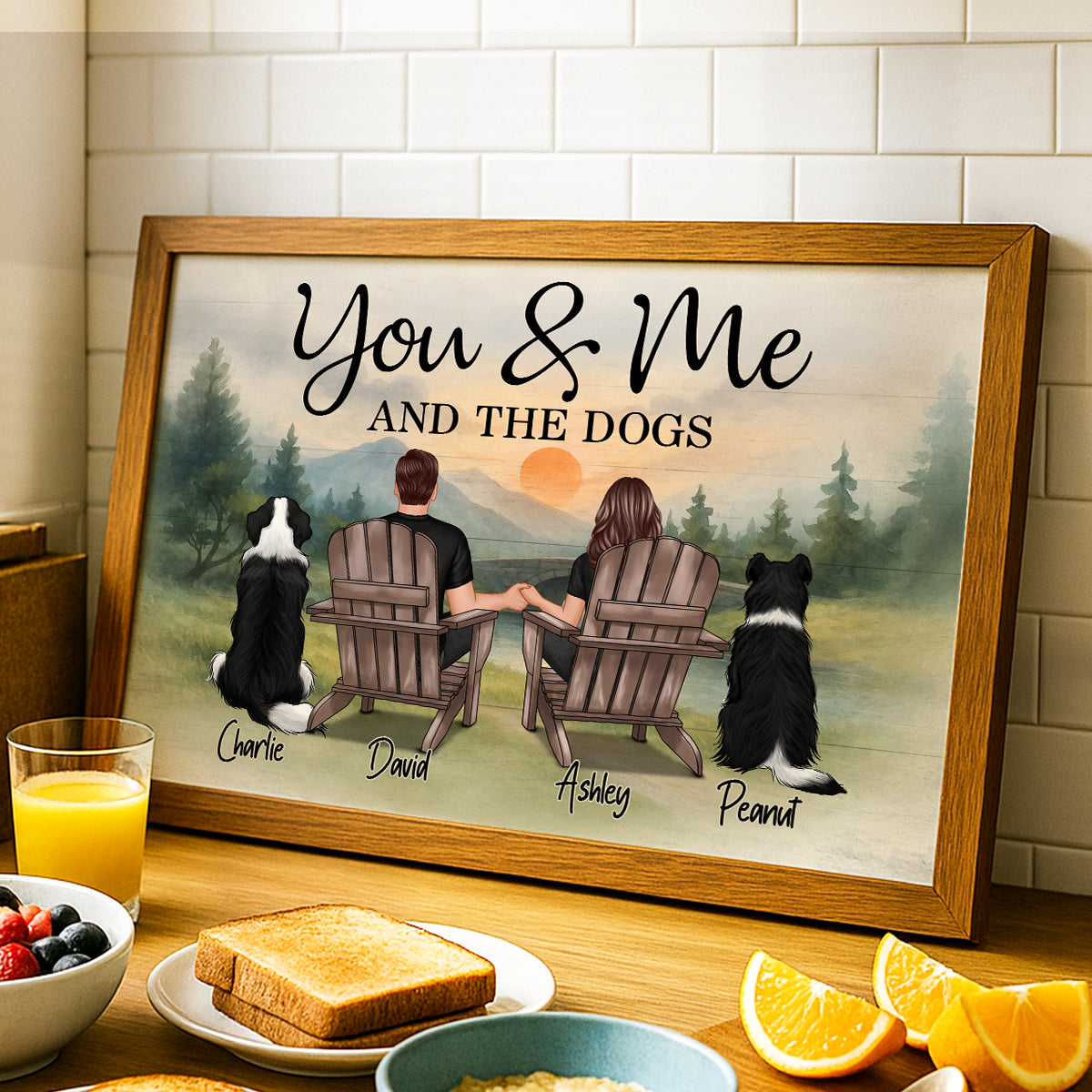 Retro Vintage Mountain Landscape Couple You Me And The Dogs Cats Personalized Poster| Heartfelt Gift For Dogs Lovers, Cats Lovers