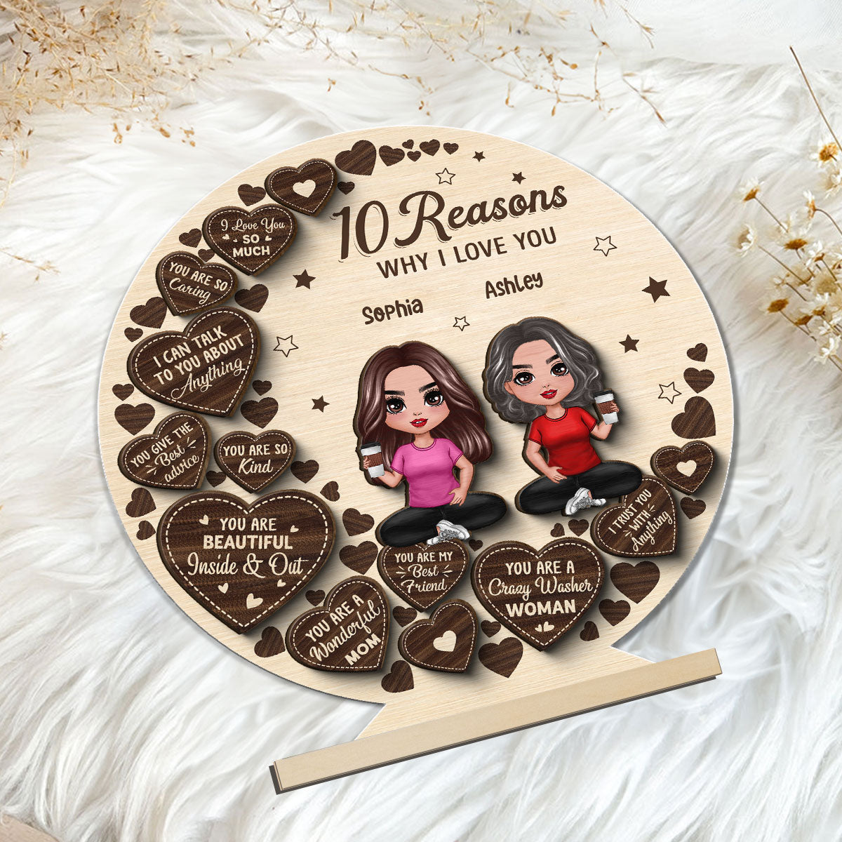 Reasons Why I Love You Mom Personalized 2 Layer Standing Wooden Plaque