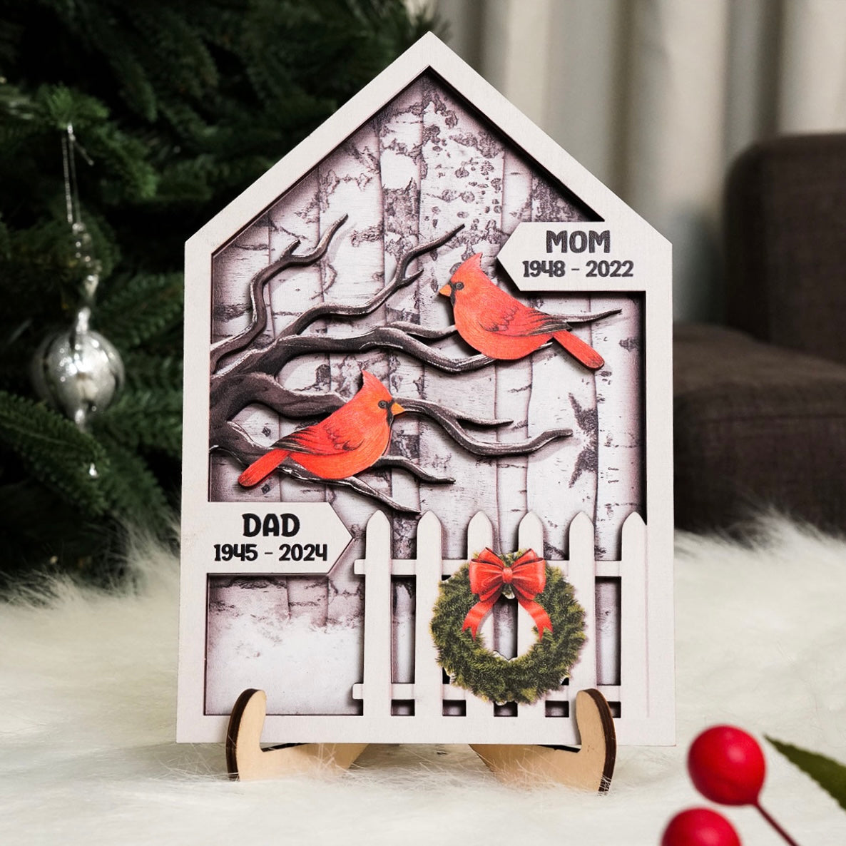 Birch Tree Memorial Christmas 2-Layer Wooden Plaque, Christmas Decoration