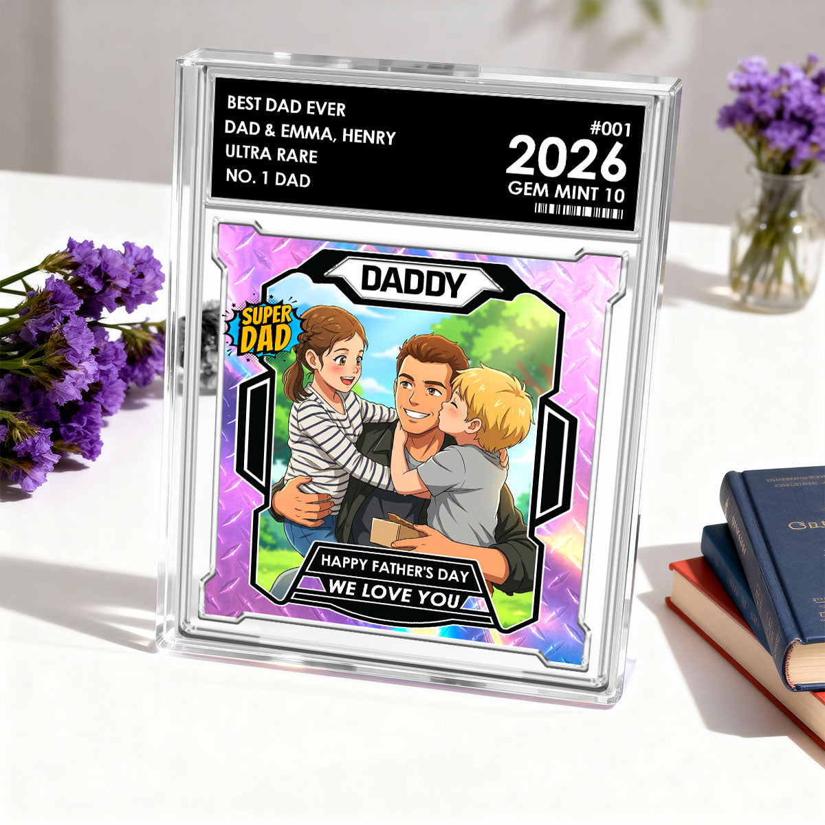Dad Of The Year Trading Card Cartoon Style - Personalized Acrylic Block Plaque - Father's Day Gift For Dad, Husband