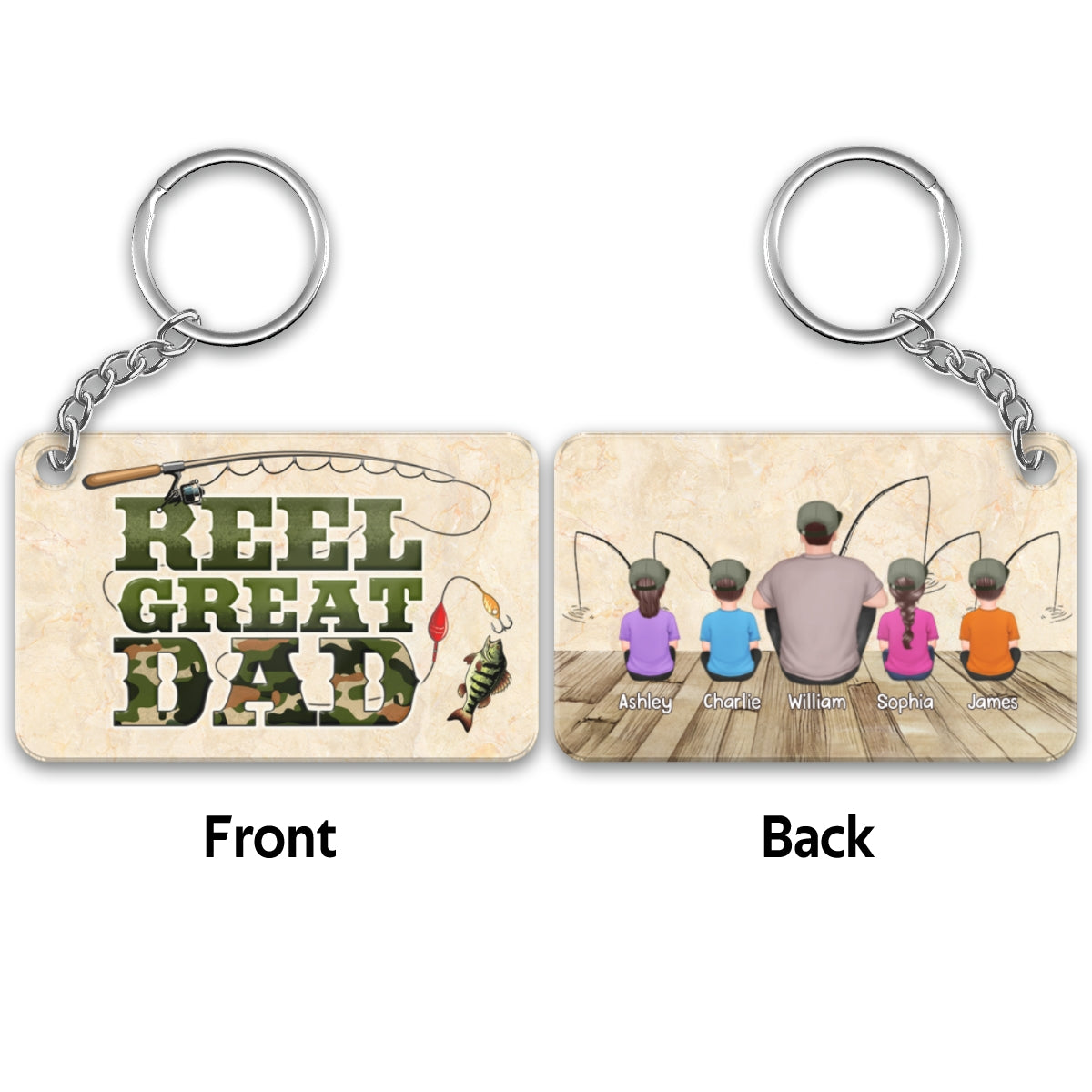 Reel Great Dad Camo Fishing Personalized Acrylic Keychain