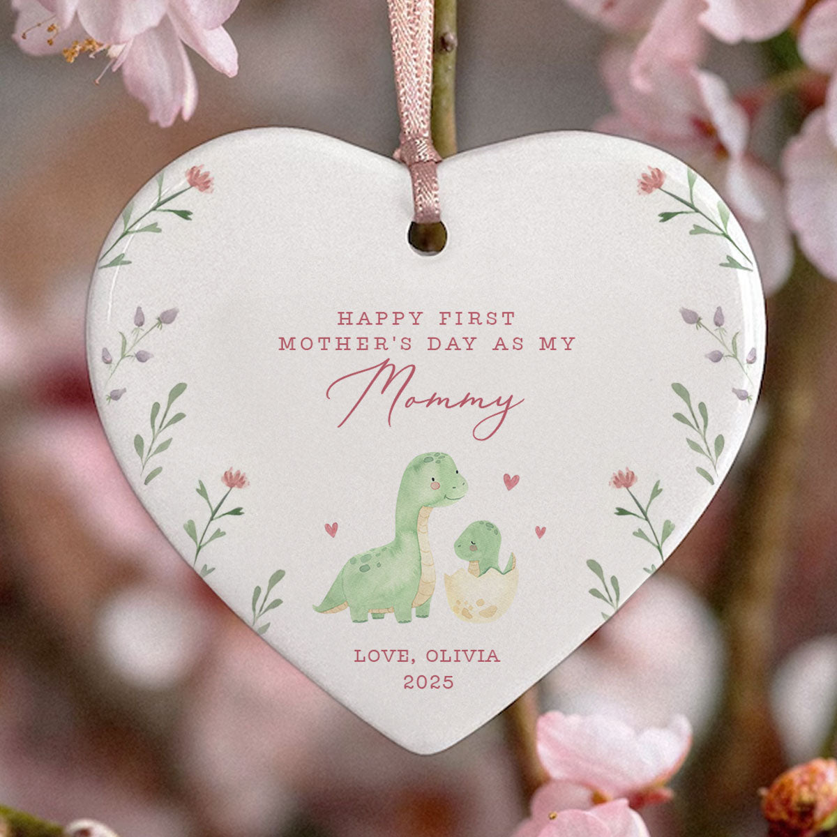 Cute Animals Personalized Heart Ceramic Ornament, Heartfelt First Gift for Mom, Gift for Grandma