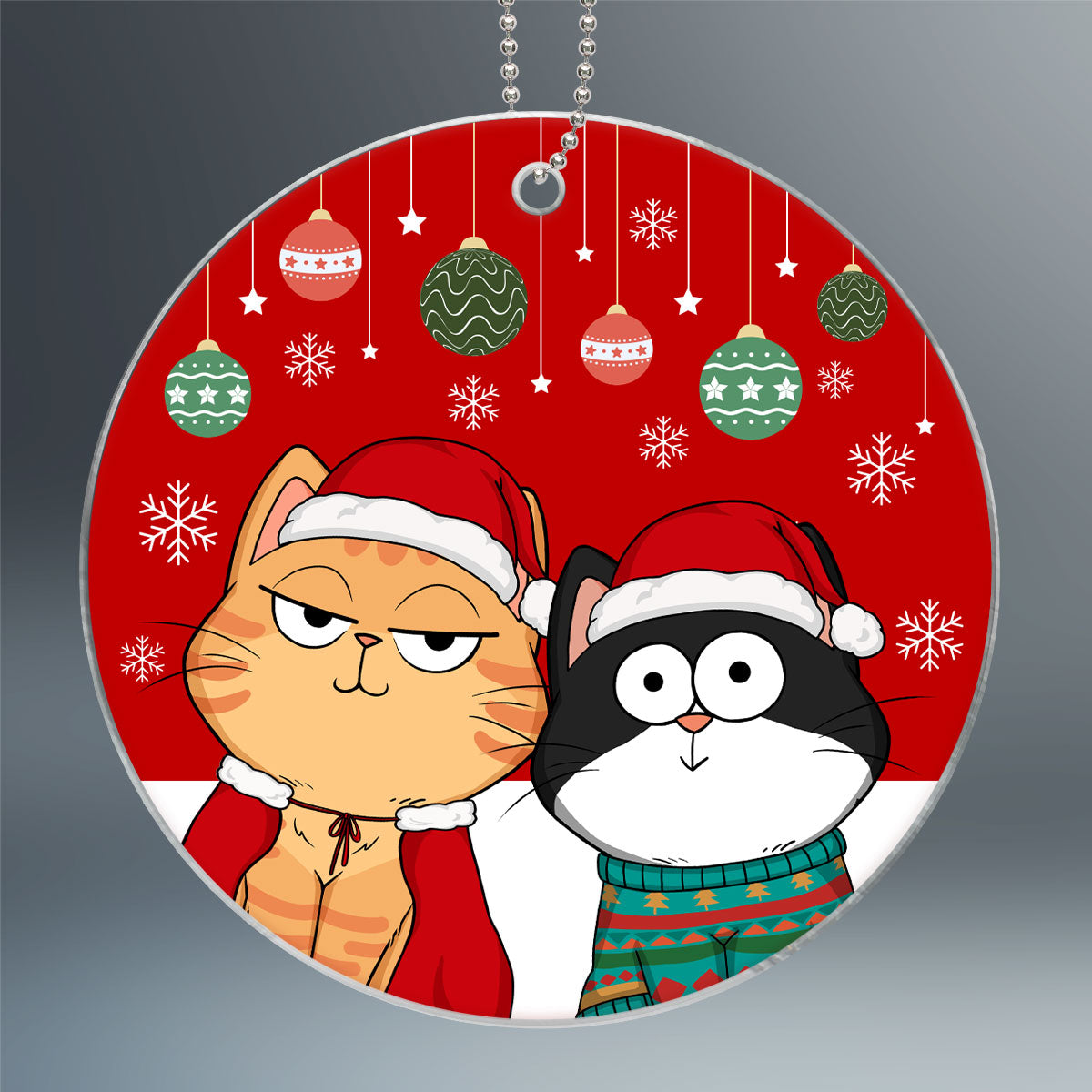 Christmas Funny Cats Expression Red Background Personalized Acrylic Ornament