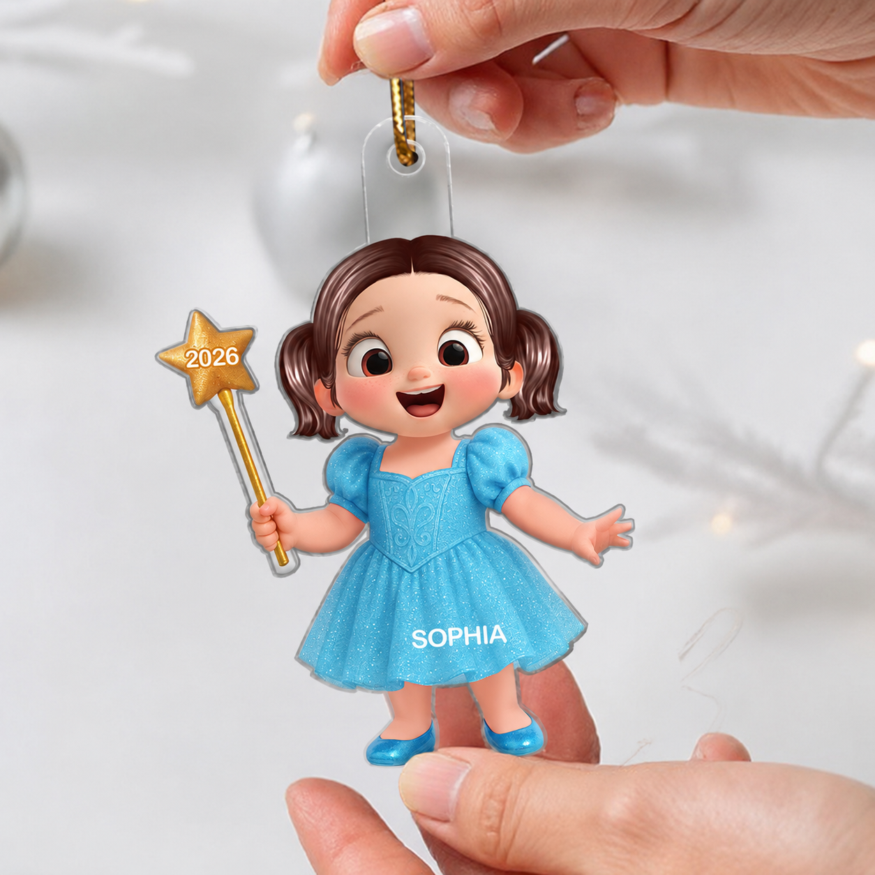 3D Effect Little Girl Mermaid Christmas Personalized Acrylic Ornament