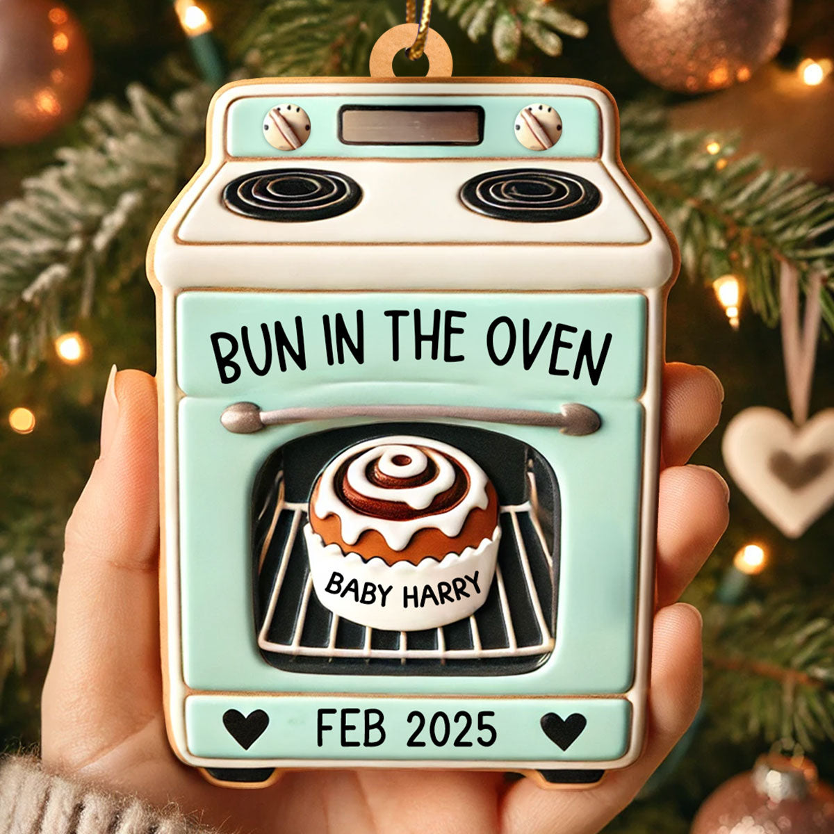 Bun In The Oven Pregnancy Announcement Keepsake Christmas 3D Effect Personalized Acrylic Ornament