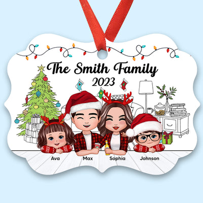 Christmas Outline Background Whole Doll Family Kids Dogs Cats Personalized Christmas Ornament