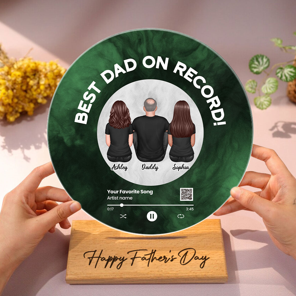 Galaxy Best Dad On Record Favorite Song Scannable QR Code Personalized Acrylic Record Plaque, Gift For Dad