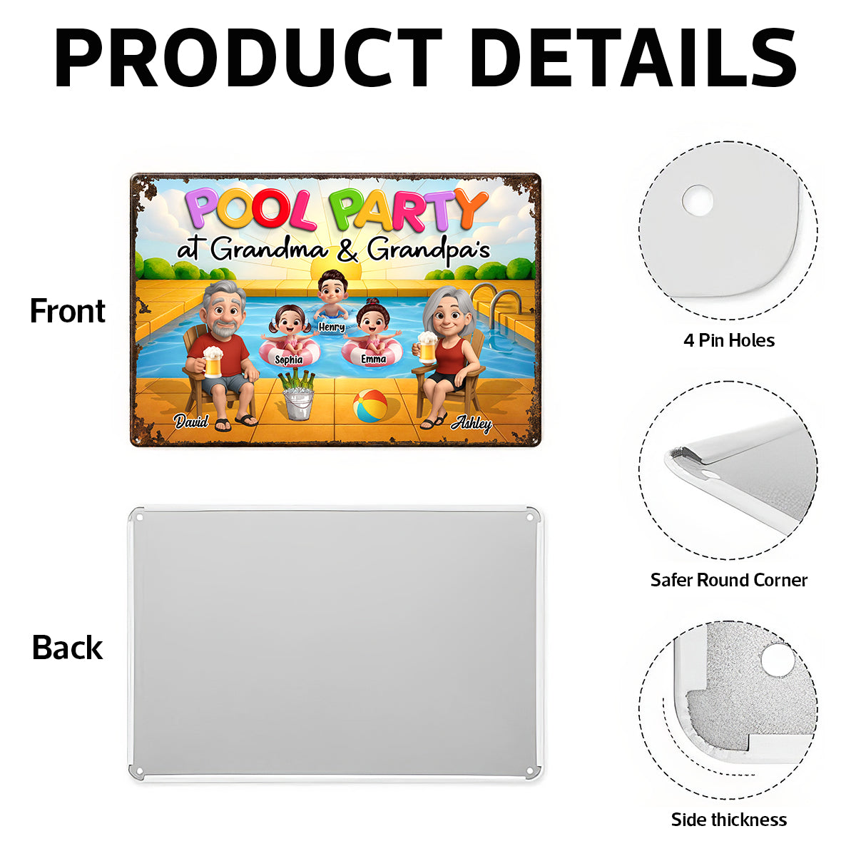Pool Party At Grandma Grandpa Personalized Metal Sign, Grandparents Hosting Grandkids