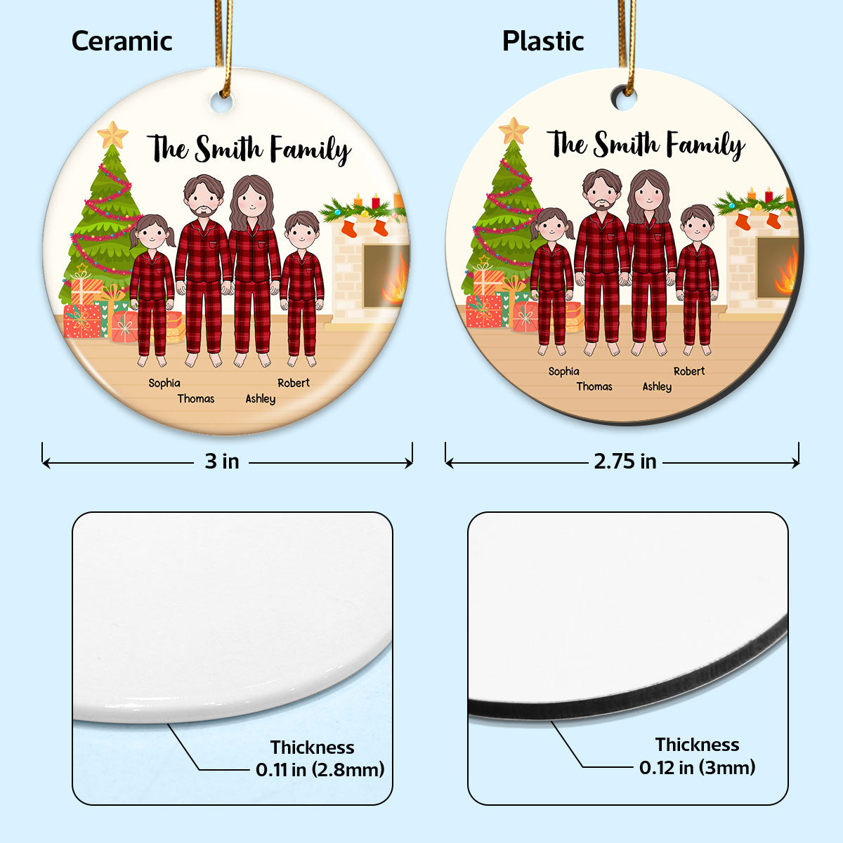 Simple Cartoon Family Dad Mom Kid Dog Cat Personalized Circle Ornament