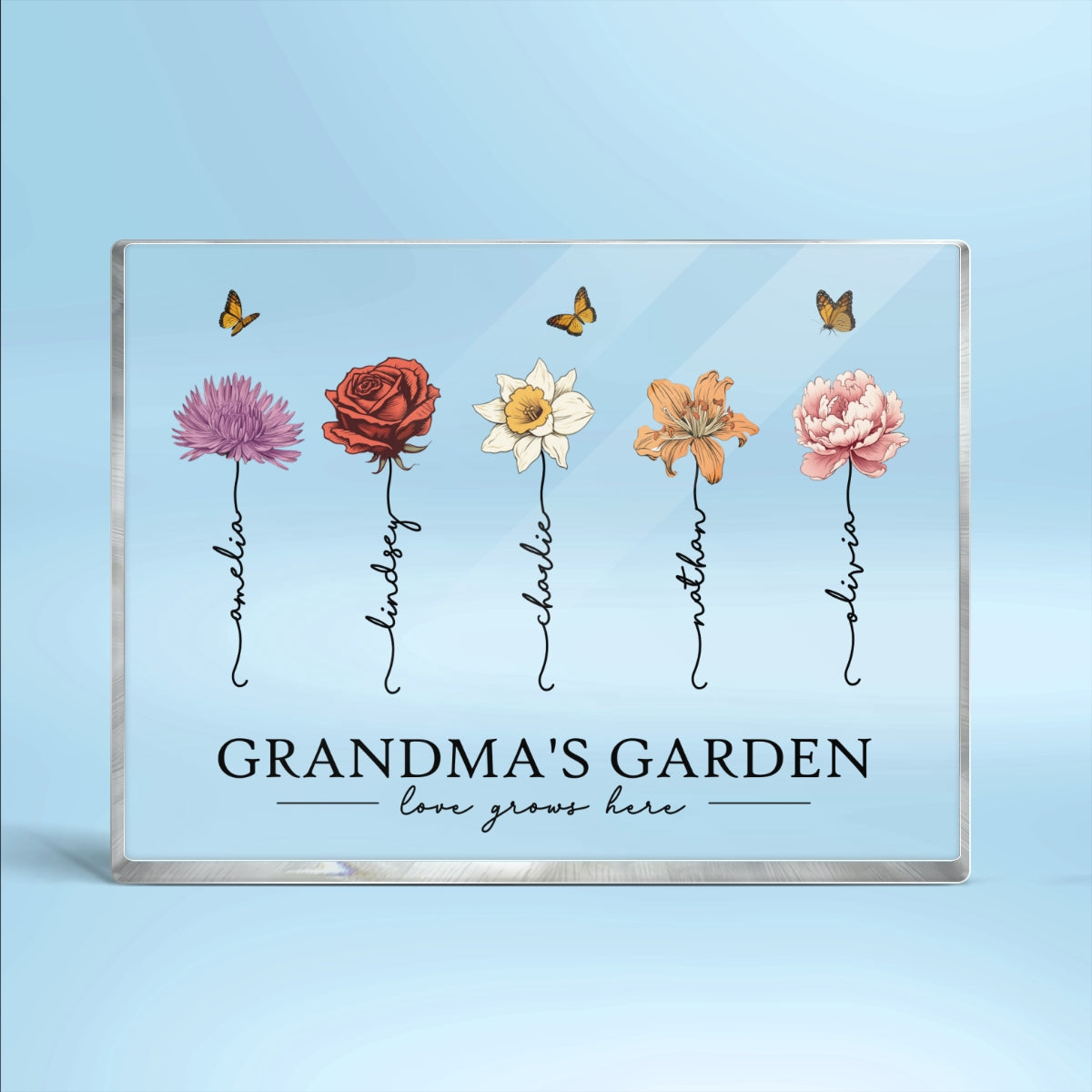 Grandma‘s Garden Love Grows Here Beautiful Birth Month Flower Gift For Grandma Mom Personalized Acrylic Block