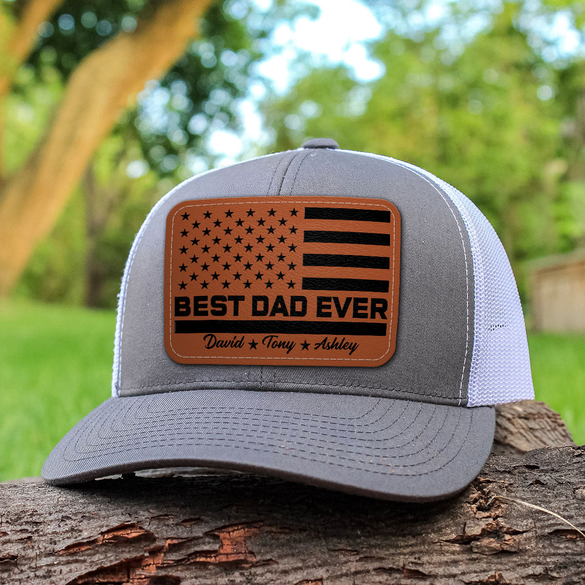 Best Dad Ever Nation Flag Personalized Leather Patch Hat, Gift For Dad