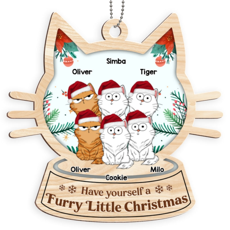 Christmas Cats Funny Expression Cat Face Globe Personalized Wooden Ornament