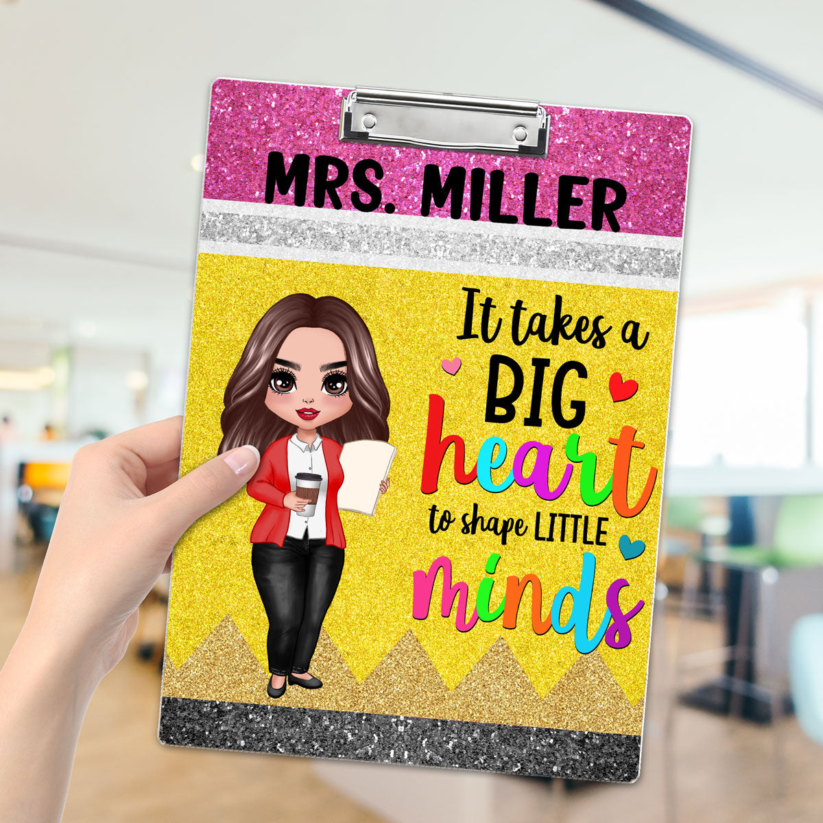 Big Heart Shape Little Minds Teacher Appreciation Gift Pencil Theme Personalized Clipboard