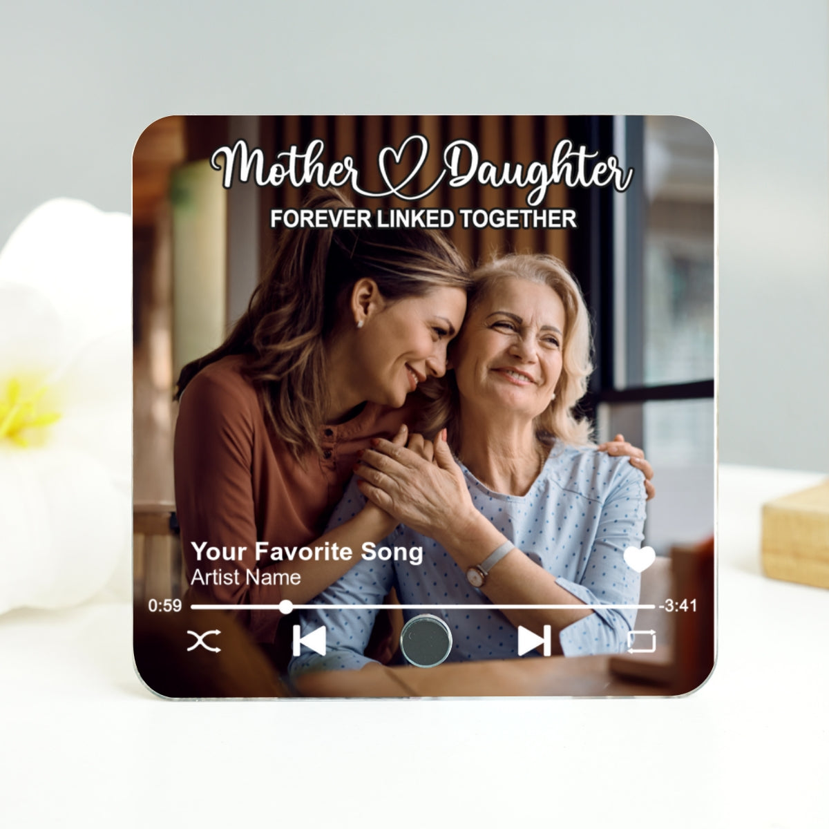 Mother & Daughters Sons Forever Linked Together Upload Photo Personalized Music Fridge Magnet, Heartfelt Gift , Birthday Gift For Mom