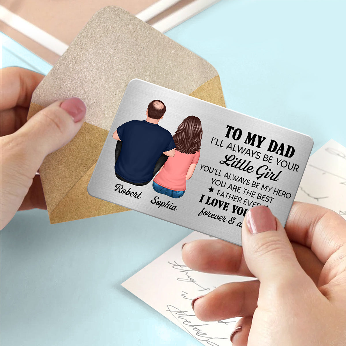 To My Dad I‘ll Always Be Your Little Girl Personalized Metal Wallet Card