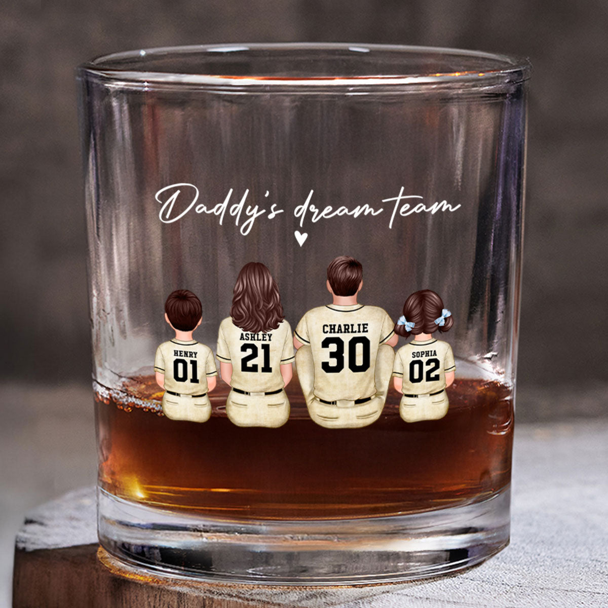 Retro Vintage Baseball Daddy's Dream Team Personalized Wine Glass, Father's Day Gift for Dad