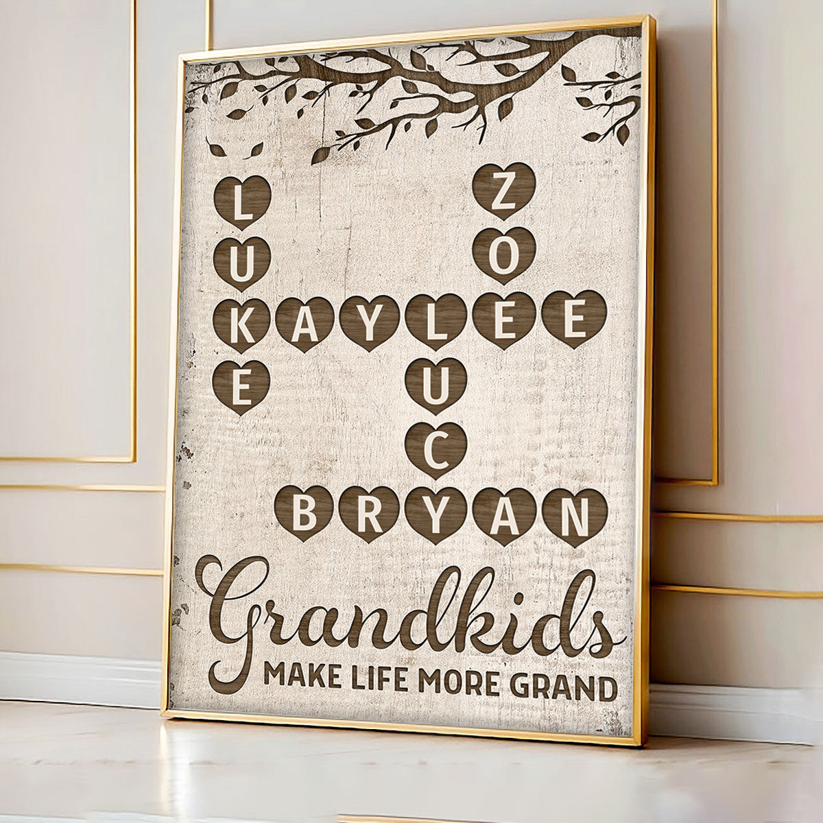 Grandkids Make Life Grand Heart Crossword Art Puzzle Personalized Poster